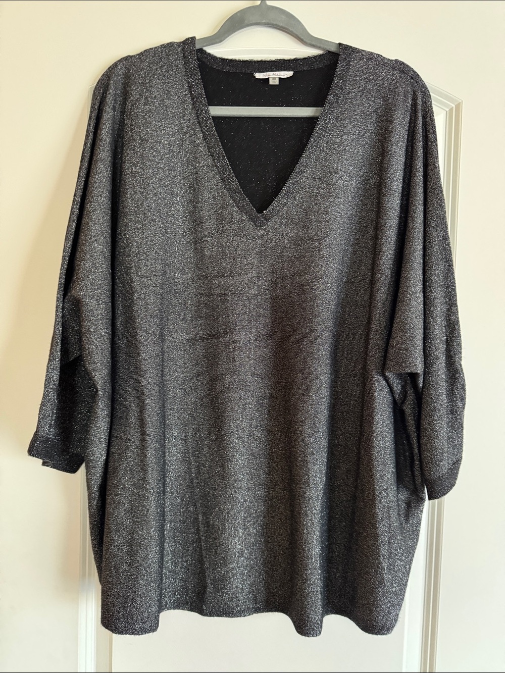 Vila Milano Metallic V-Neck Oversized Top - Gray